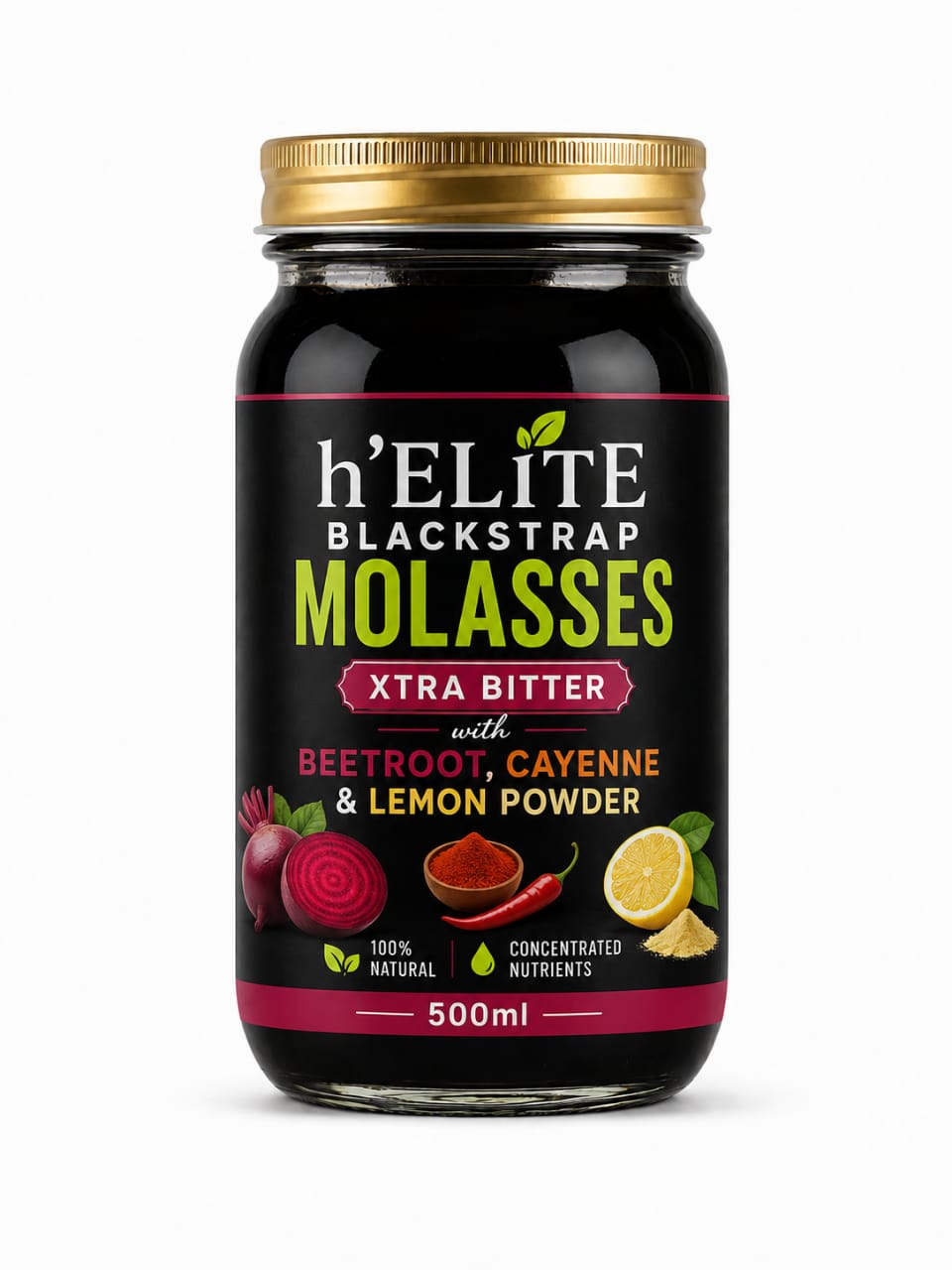 h'ELiTE Blackstrap Molasses XTRA BITTER with Beetroot, Cayenne Pepper & Lemon Powder